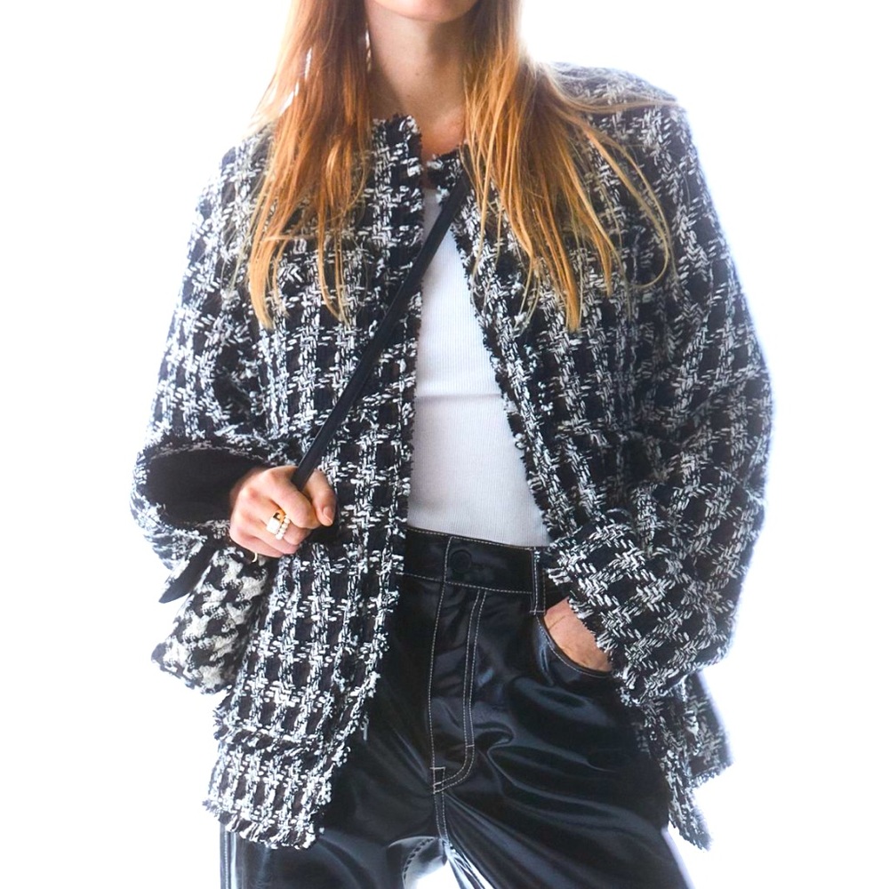 H&M Black & White Tweed Blazer Jacket